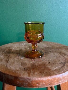 King's Crown Thumbprint Indiana Glass Colony VTG 1970s Dark Amber Wine Goblet